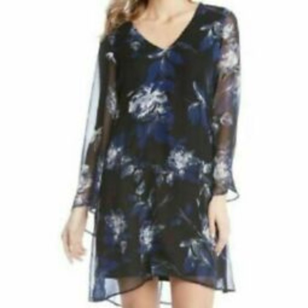 Floral Chiffon Dress w/Bell Sleeves